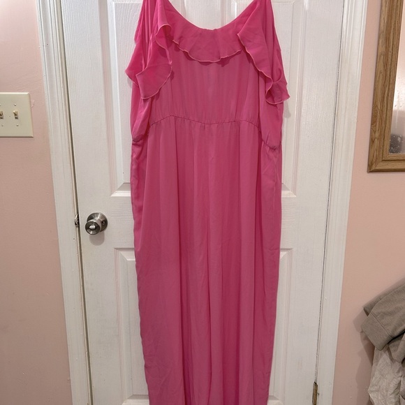 Boohoo Plus Ruffle Wide Leg Jumpsuit Pink Size 28 - Picture 2 of 6